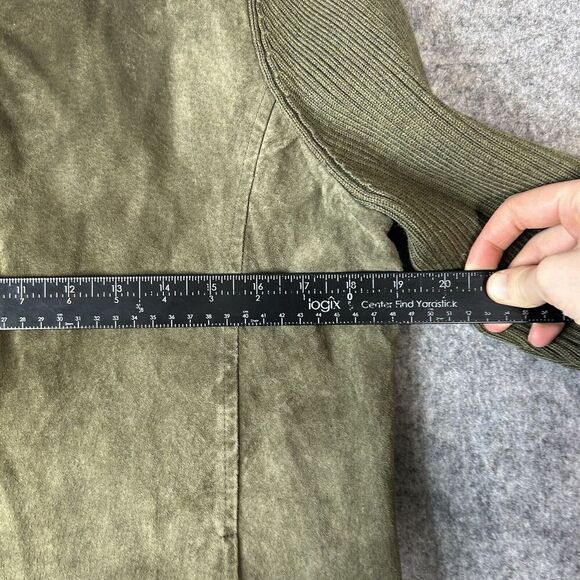 Pendleton Sweater Jacket Black Leather & Merino Wool Zip Front Women's L Olive - Picture 8 of 8